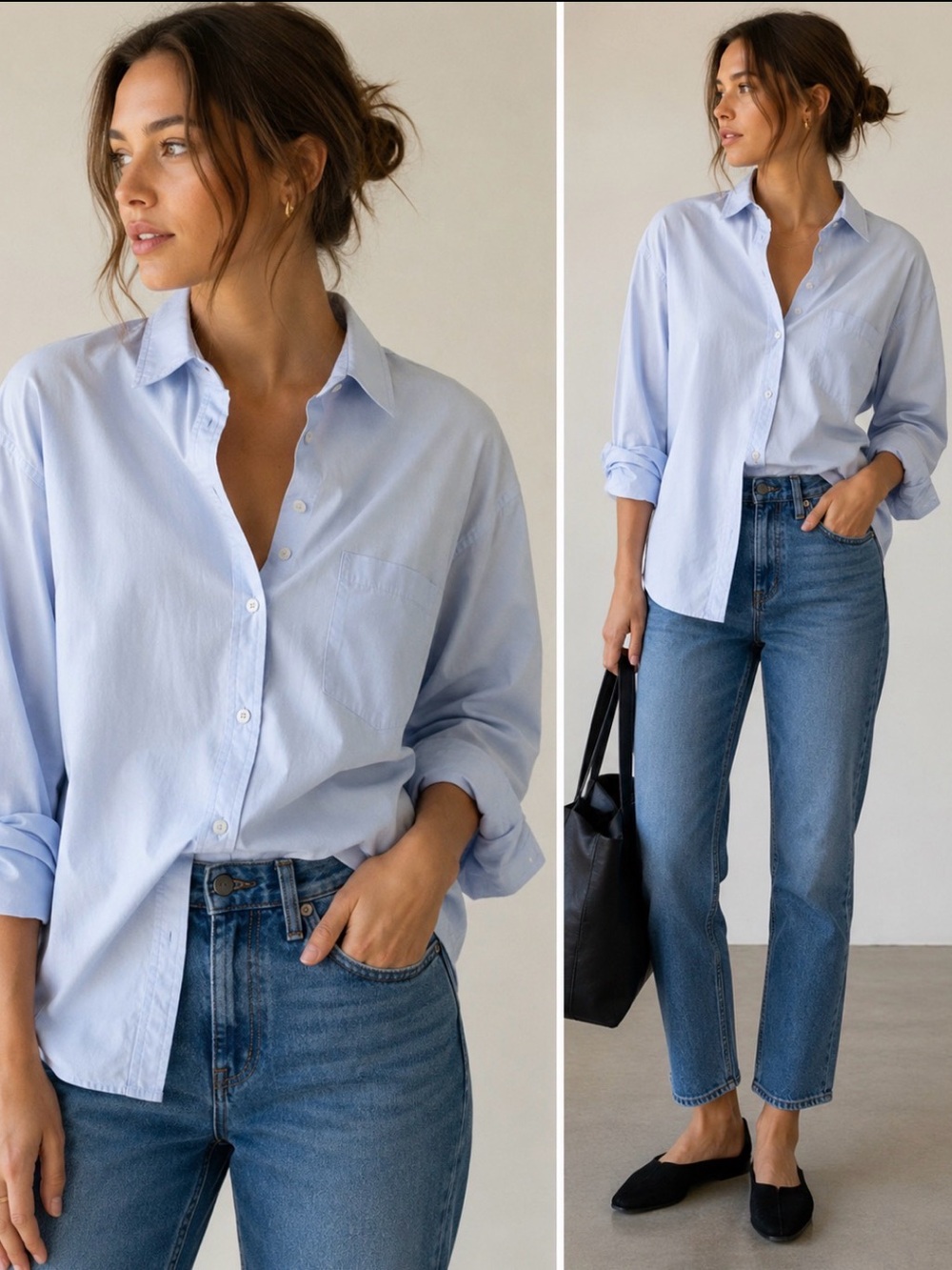 LMND Women’s Light Blue Cotton Button-Down Shirt Size Small Oversized